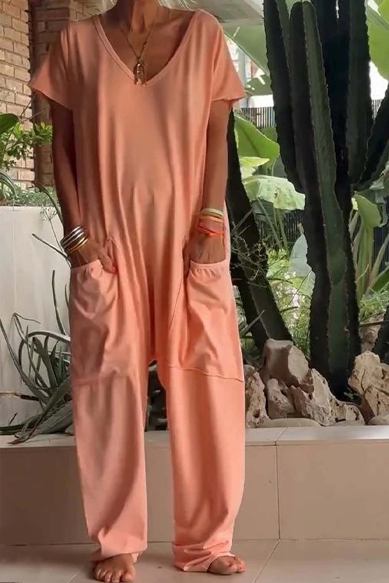 Celeste | Women's V-Neck Short Sleeve Wide Leg Jumpsuit
