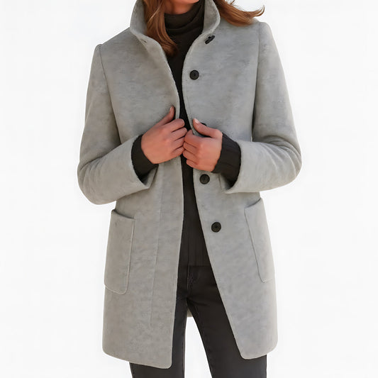 Claire | Single Breasted Funnel Neck Mid Length Winter Coat