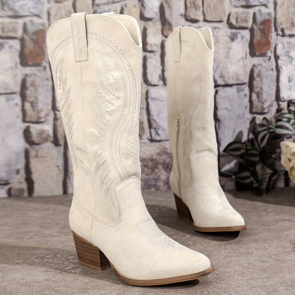 Daisy | Suede Embroidered Western Cowboy Knee High Boots