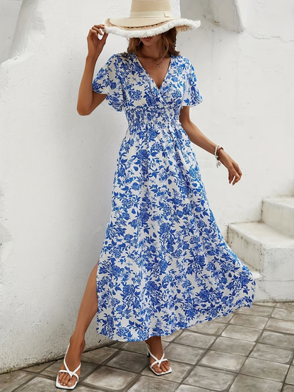 Delilah | Women's Floral V Neck Short Sleeve Maxi Dress