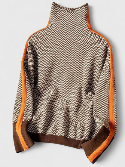 Harriet | Cosy Chevron Knit High Neck Winter Jumper