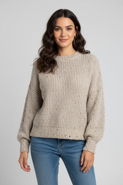 Carrie | Fleck Chunky Ribbed Knit Crew Neck Jumper