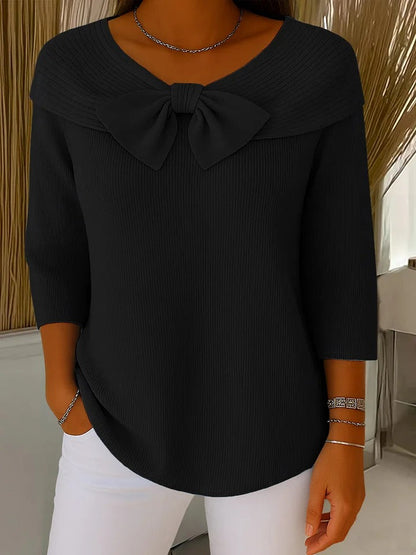 Neve | Ribbed Bow Neck Knitted Winter Top