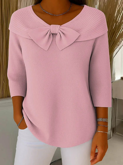 Neve | Ribbed Bow Neck Knitted Winter Top