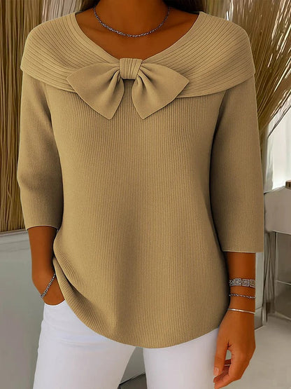Neve | Ribbed Bow Neck Knitted Winter Top