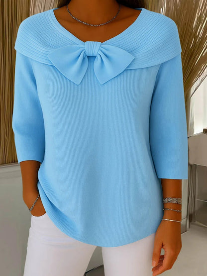 Neve | Ribbed Bow Neck Knitted Winter Top