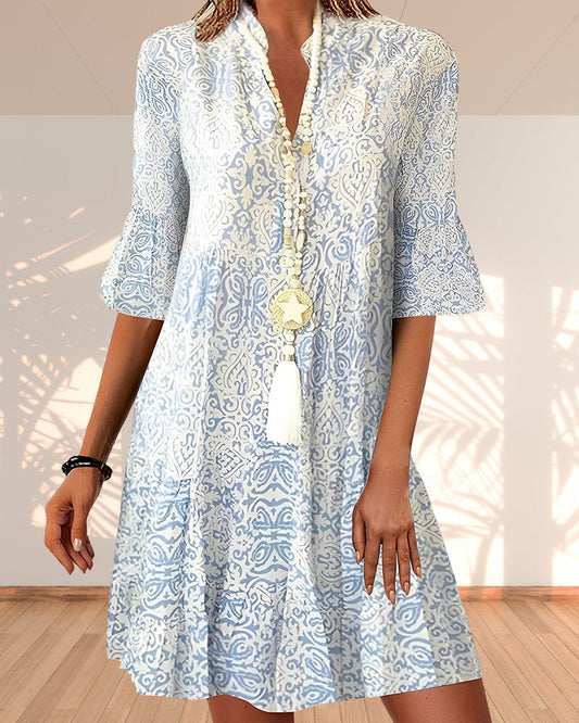 Isolde | Women's Floral Print V-Neck 3/4 Sleeve Dress