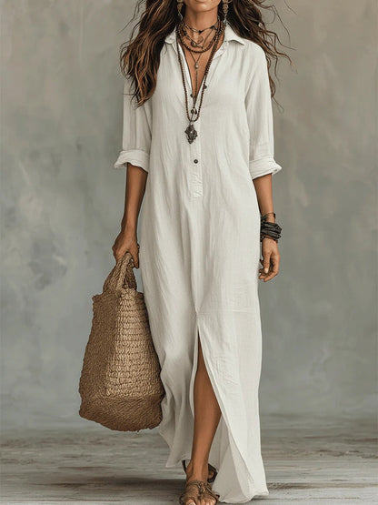 Lydia | Women's Button Front Long Sleeve Maxi Shirt Dress
