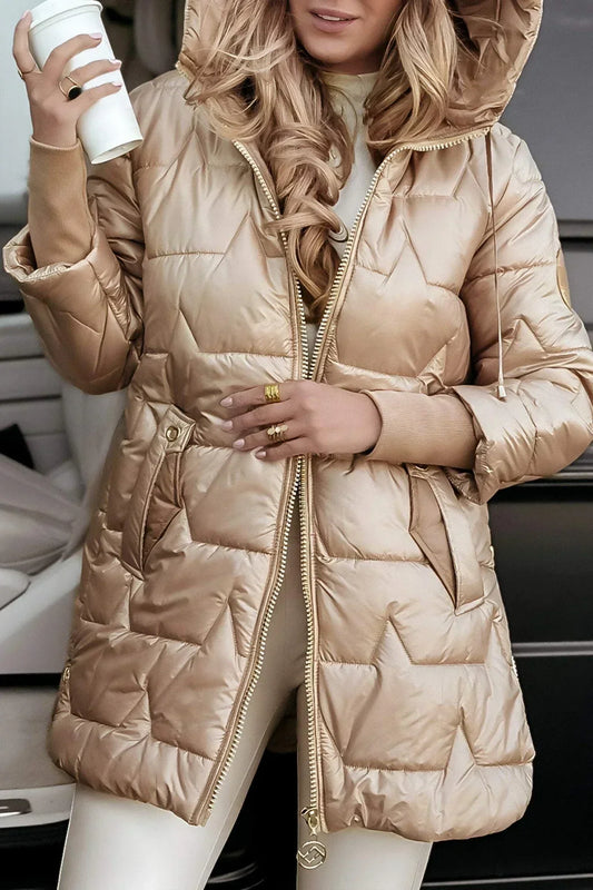 Raven | Glossy Hooded Padded Longline Puffer Coat