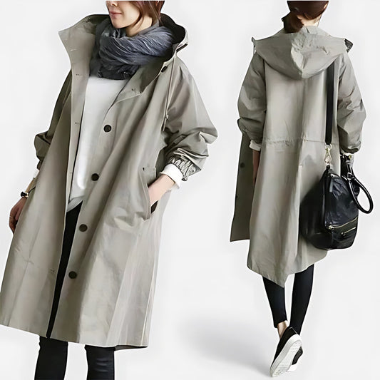 Priscilla | Hooded Oversized Longline Button Up Raincoat
