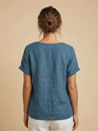 Eleanor | Women’s Linen Round Neck Button Blouse