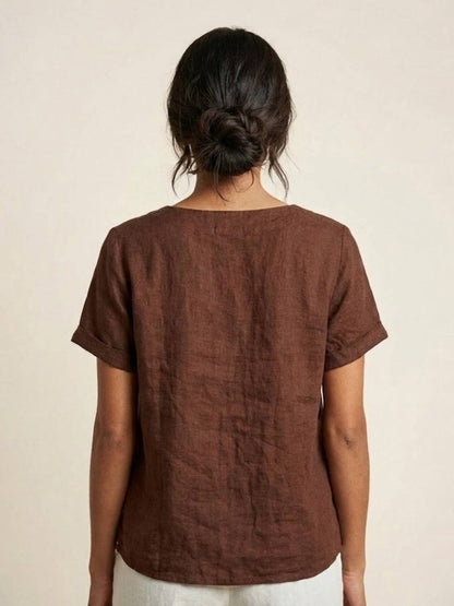 Eleanor | Women’s Linen Round Neck Button Blouse