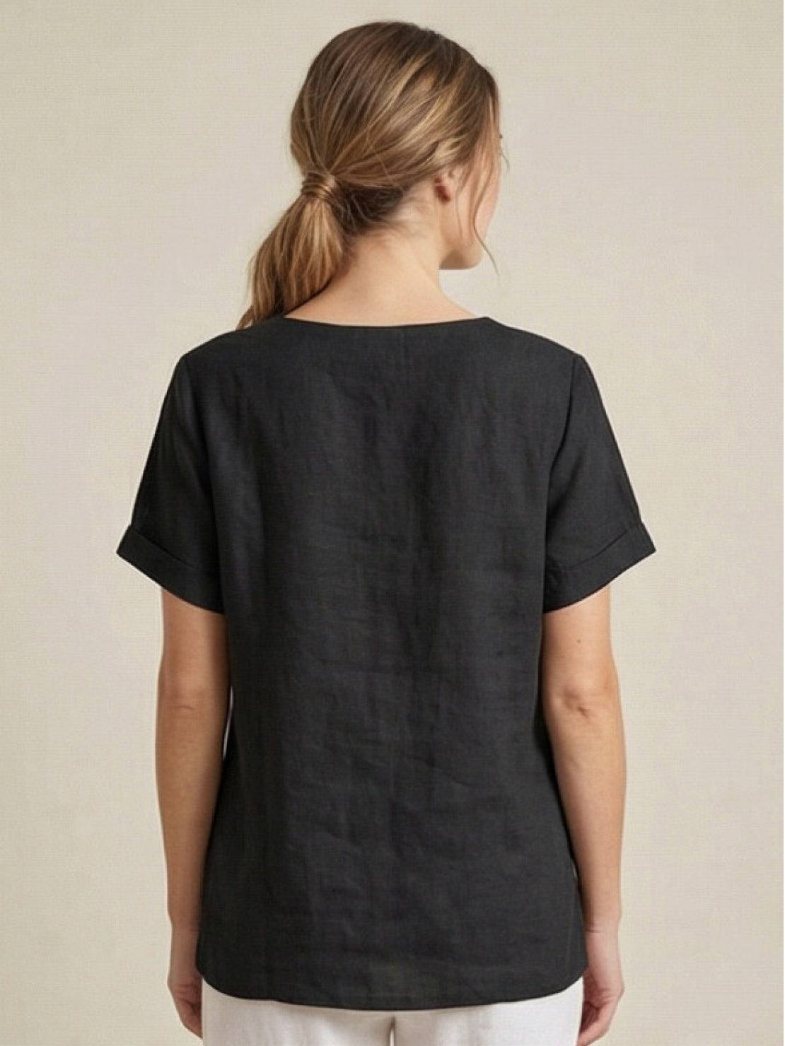 Eleanor | Women’s Linen Round Neck Button Blouse
