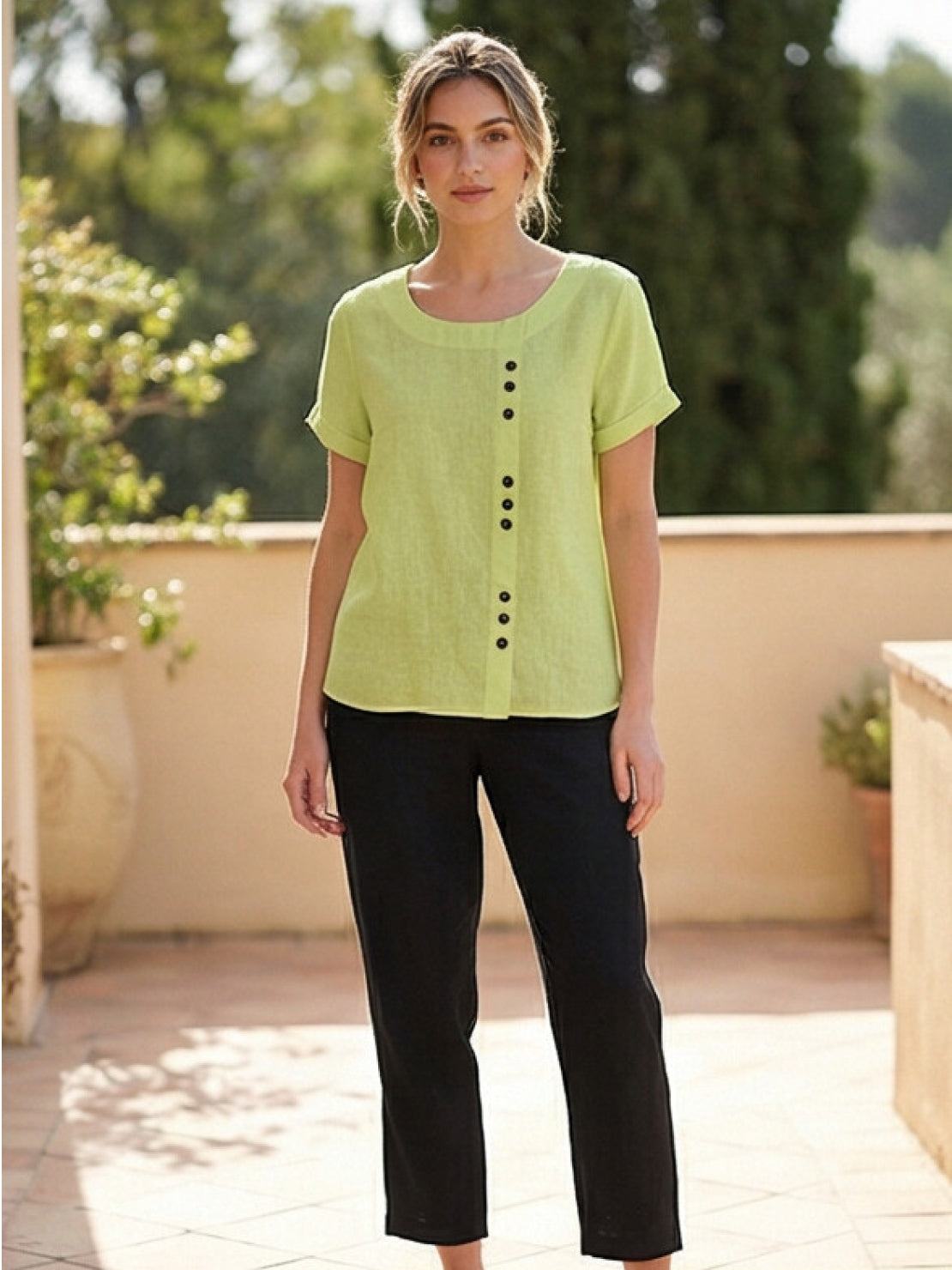 Eleanor | Women’s Linen Round Neck Button Blouse