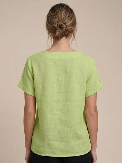 Eleanor | Women’s Linen Round Neck Button Blouse