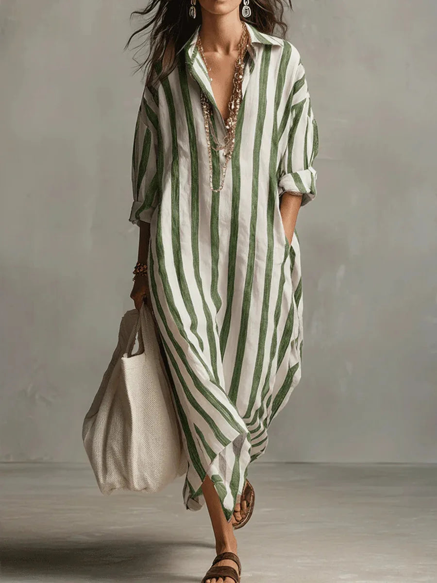 Rosalinda | Women's Striped Long Sleeve Maxi Shirt Dress