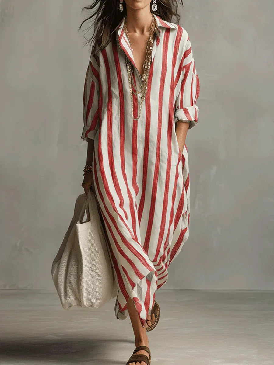 Rosalinda | Women's Striped Long Sleeve Maxi Shirt Dress