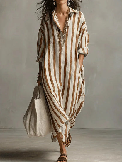 Rosalinda | Women's Striped Long Sleeve Maxi Shirt Dress