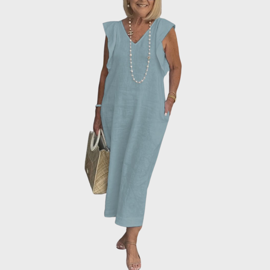 Rosalinda | Women's V-Neck Sleeveless Pocket Maxi Dress