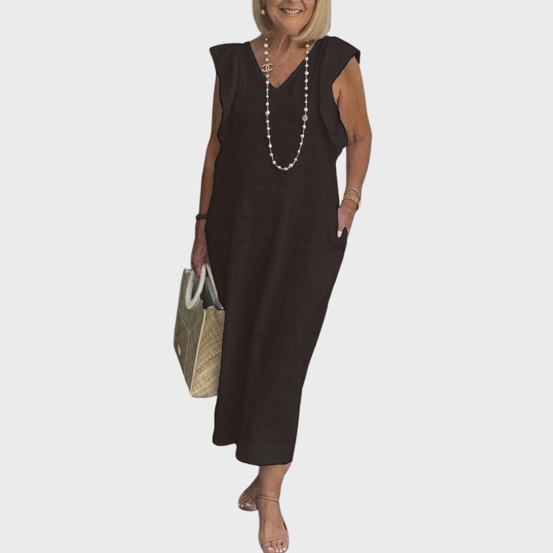 Rosalinda | Women's V-Neck Sleeveless Pocket Maxi Dress