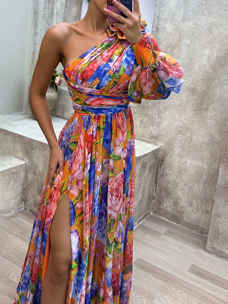 Theodora | Women's One Shoulder Floral Maxi Dress