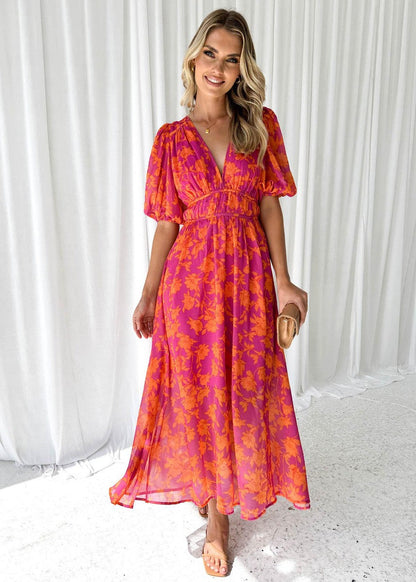 Anna | Women's Floral V Neck Maxi Wedding Guest Dress