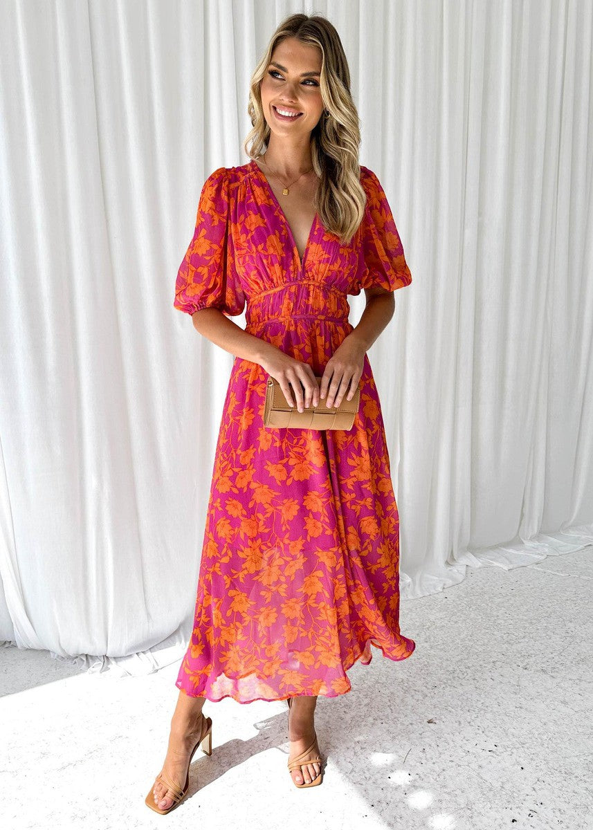 Anna | Women's Floral V Neck Maxi Wedding Guest Dress