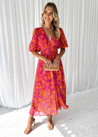 Anna | Women's Floral V Neck Maxi Wedding Guest Dress