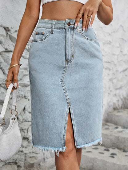 Bethany | Women's High Waist Front Slit Midi Skirt