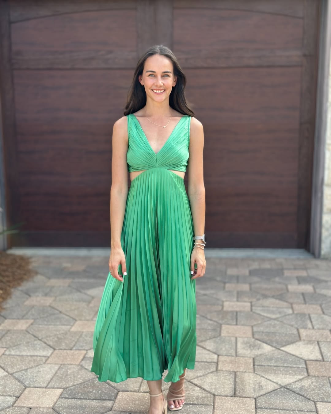 Audrey | Women's Pleated Cutout Waist Midi Wedding Guest Dress
