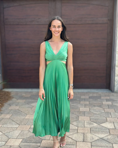 Audrey | Women's Pleated Cutout Waist Midi Wedding Guest Dress