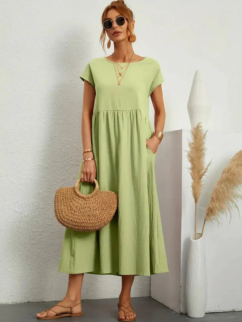 Alice | Women's Short Sleeve Loose Midi Pocket Dress