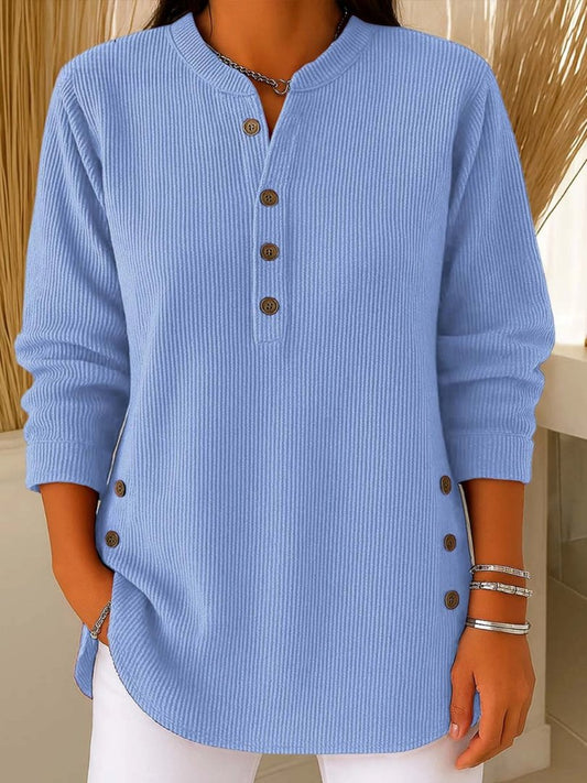 Mia | Ribbed Henley Button Long Sleeve Jumper