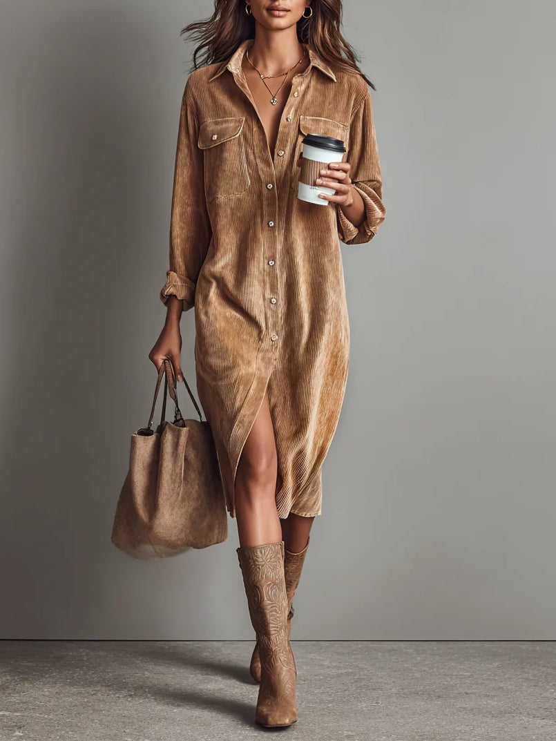 Ava | Women's Button Front Long Sleeve Midi Dress