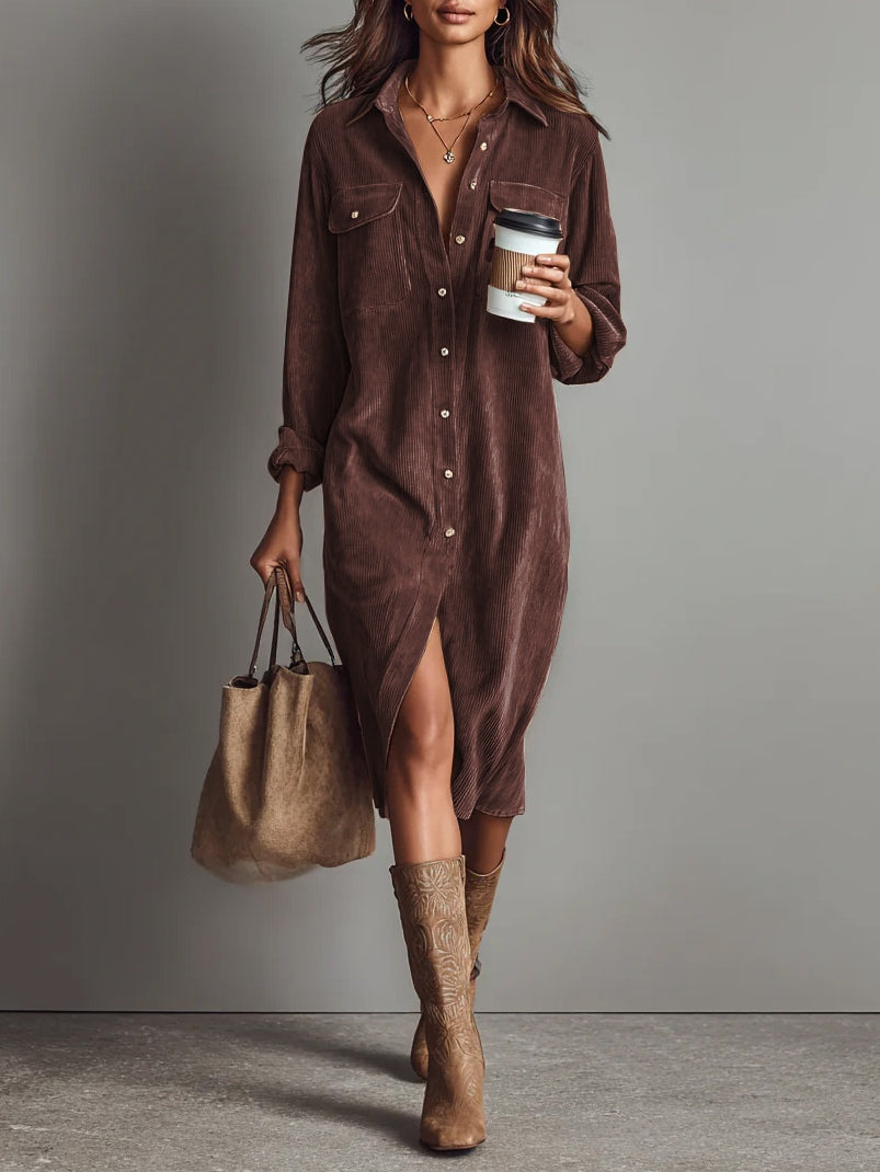 Ava | Women's Button Front Long Sleeve Midi Dress