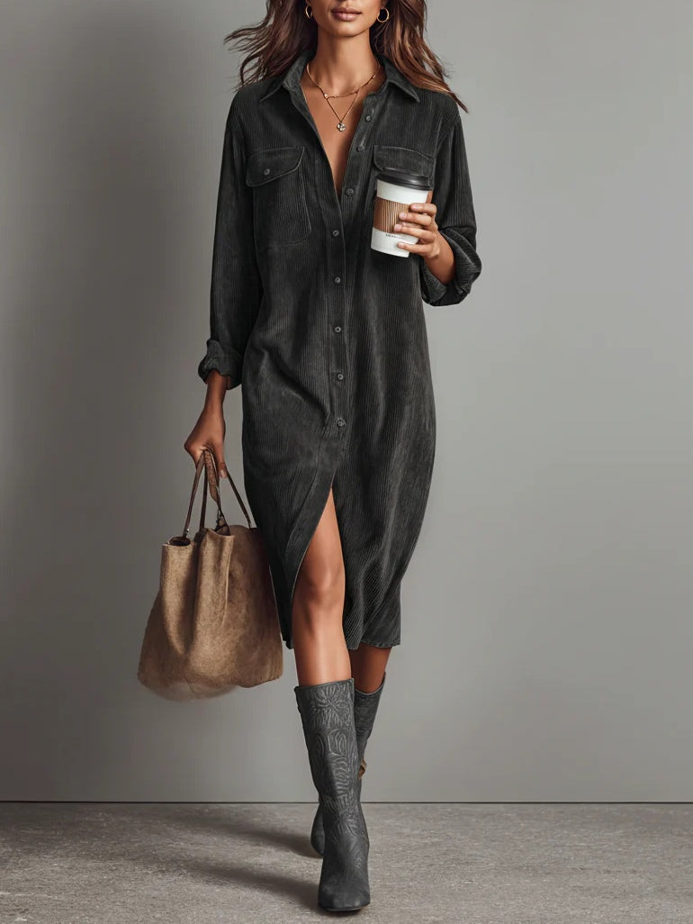Ava | Women's Button Front Long Sleeve Midi Dress