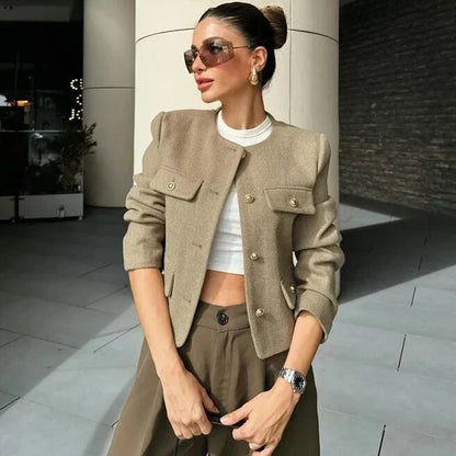 Hannah | Women's Cropped Button Front Bomber Jacket