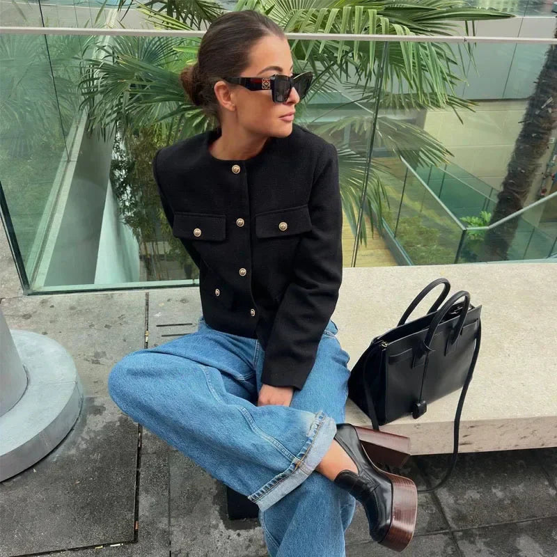 Hannah | Women's Cropped Button Front Bomber Jacket