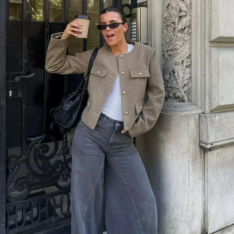 Hannah | Women's Cropped Button Front Bomber Jacket