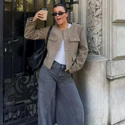 Hannah | Women's Cropped Button Front Bomber Jacket