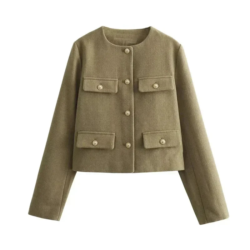 Hannah | Women's Cropped Button Front Bomber Jacket