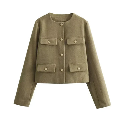 Hannah | Women's Cropped Button Front Bomber Jacket