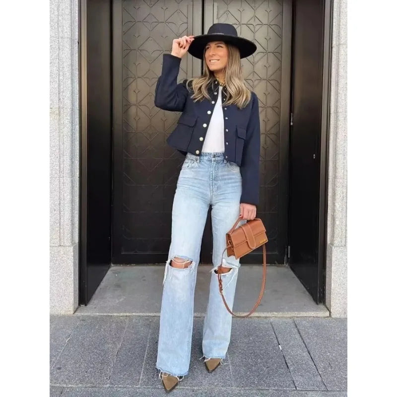 Harper | Women's Cropped Button Front Bomber Jacket