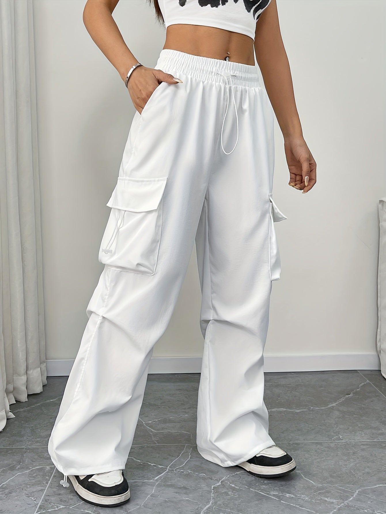 Samantha | Women's Wide Leg Cargo Pocket Drawstring Pants