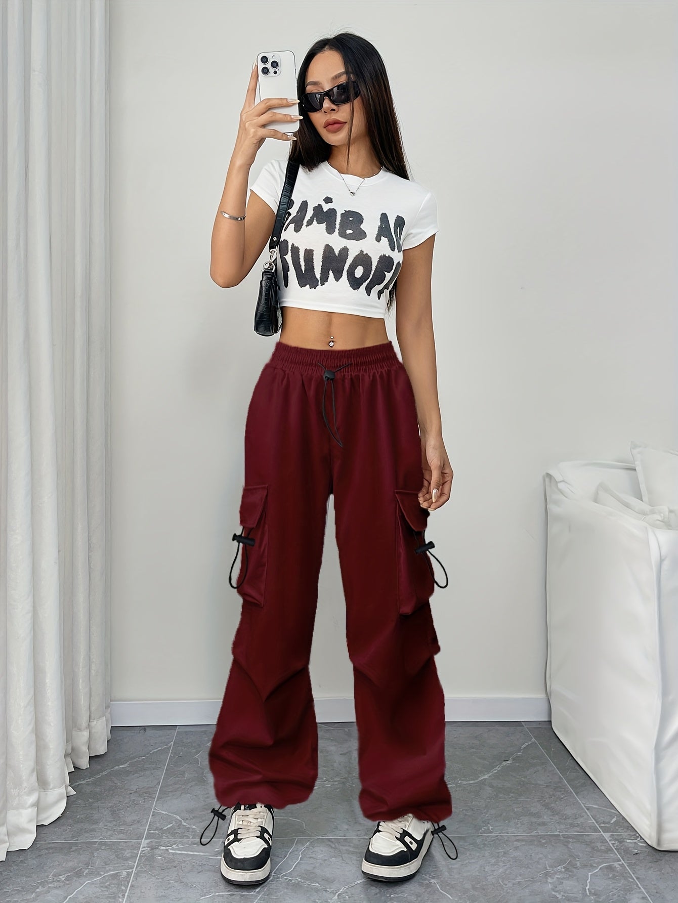 Samantha | Women's Wide Leg Cargo Pocket Drawstring Pants