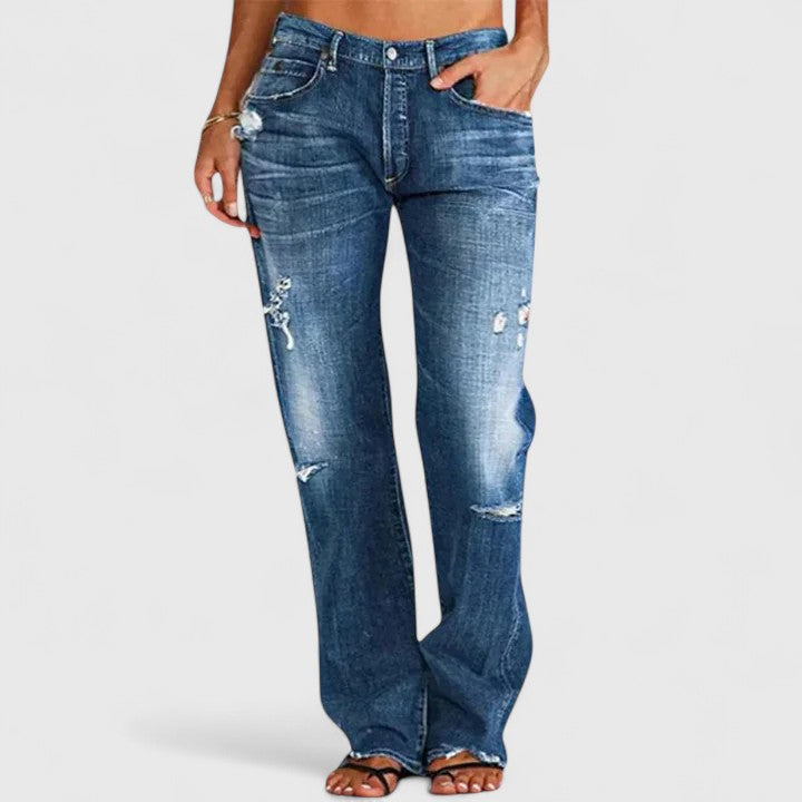 Ava | Women's Distressed Low Rise Straight Leg Jean