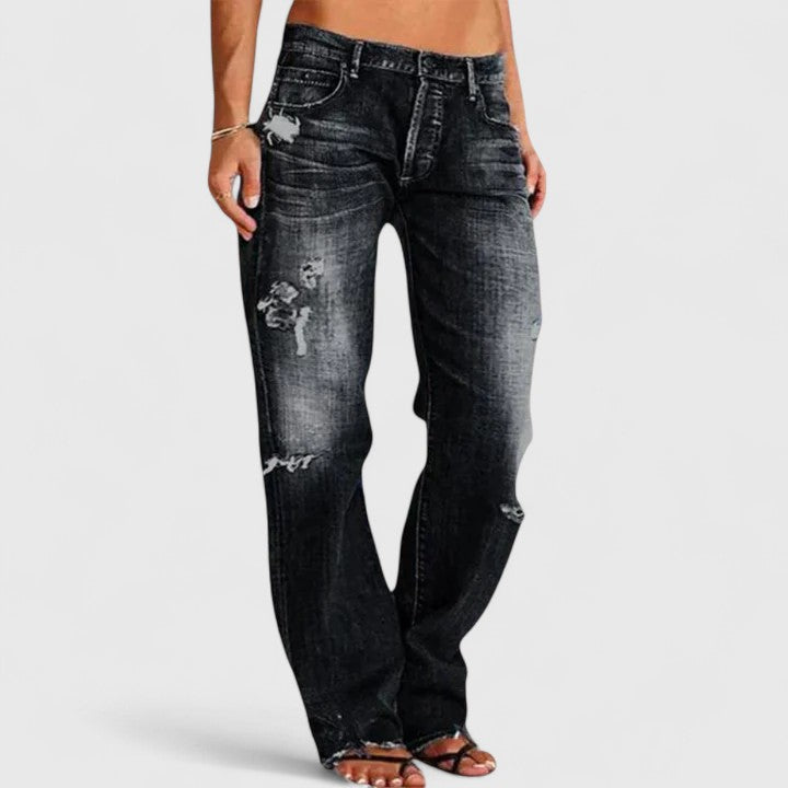 Ava | Women's Distressed Low Rise Straight Leg Jean