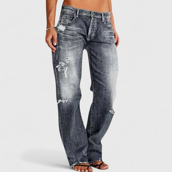 Ava | Women's Distressed Low Rise Straight Leg Jean