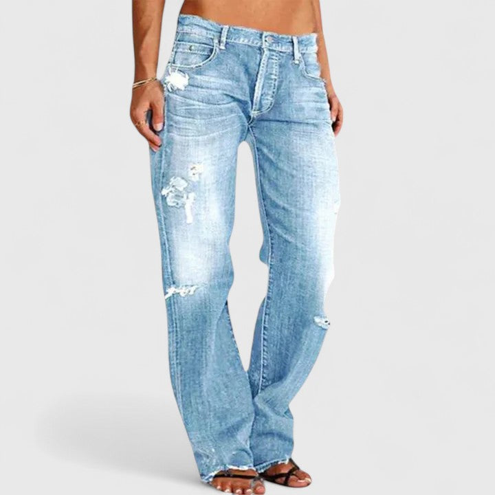 Ava | Women's Distressed Low Rise Straight Leg Jean