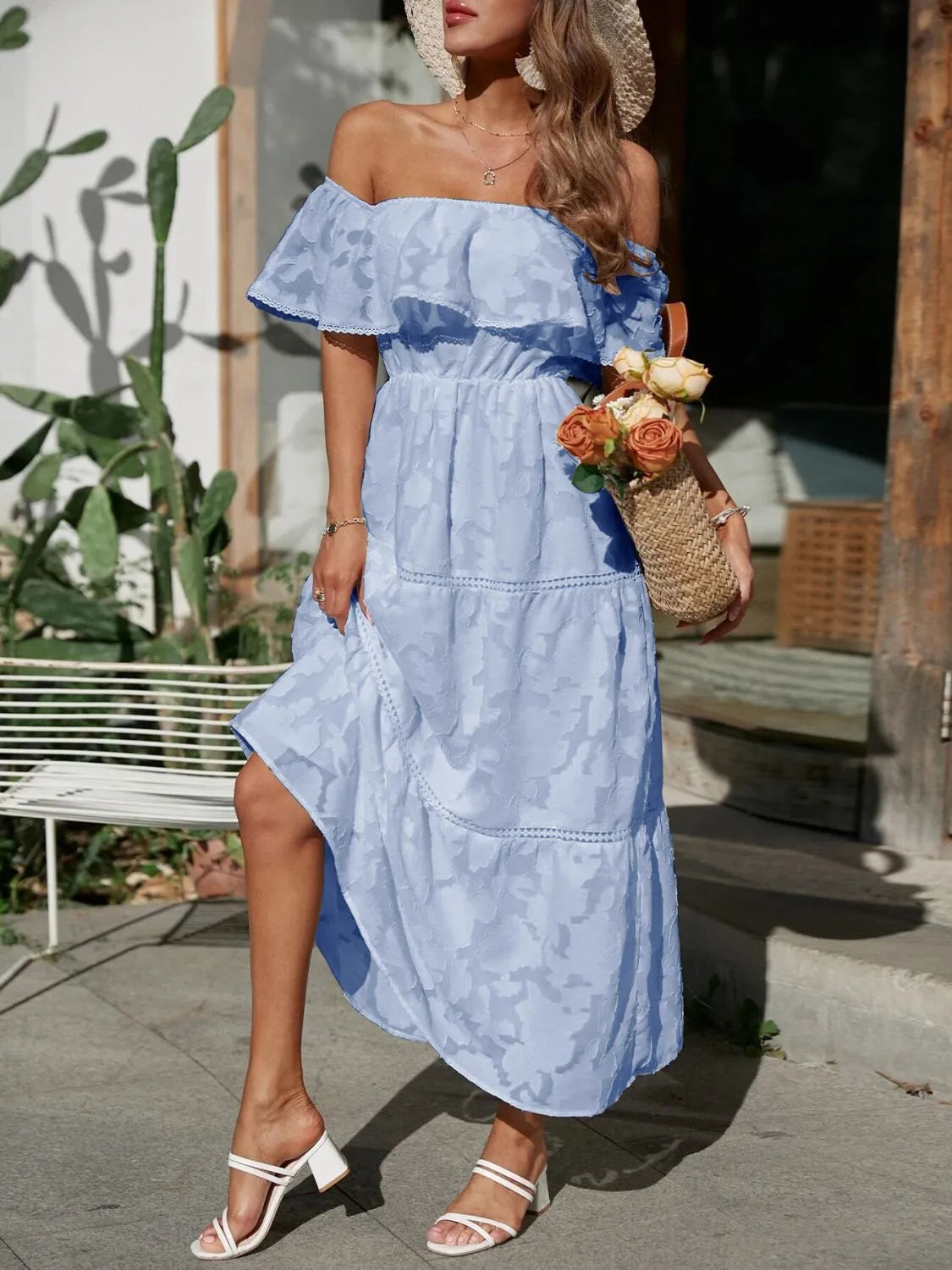 Catherine | Women's Off Shoulder Tiered Maxi Wedding Guest Dress